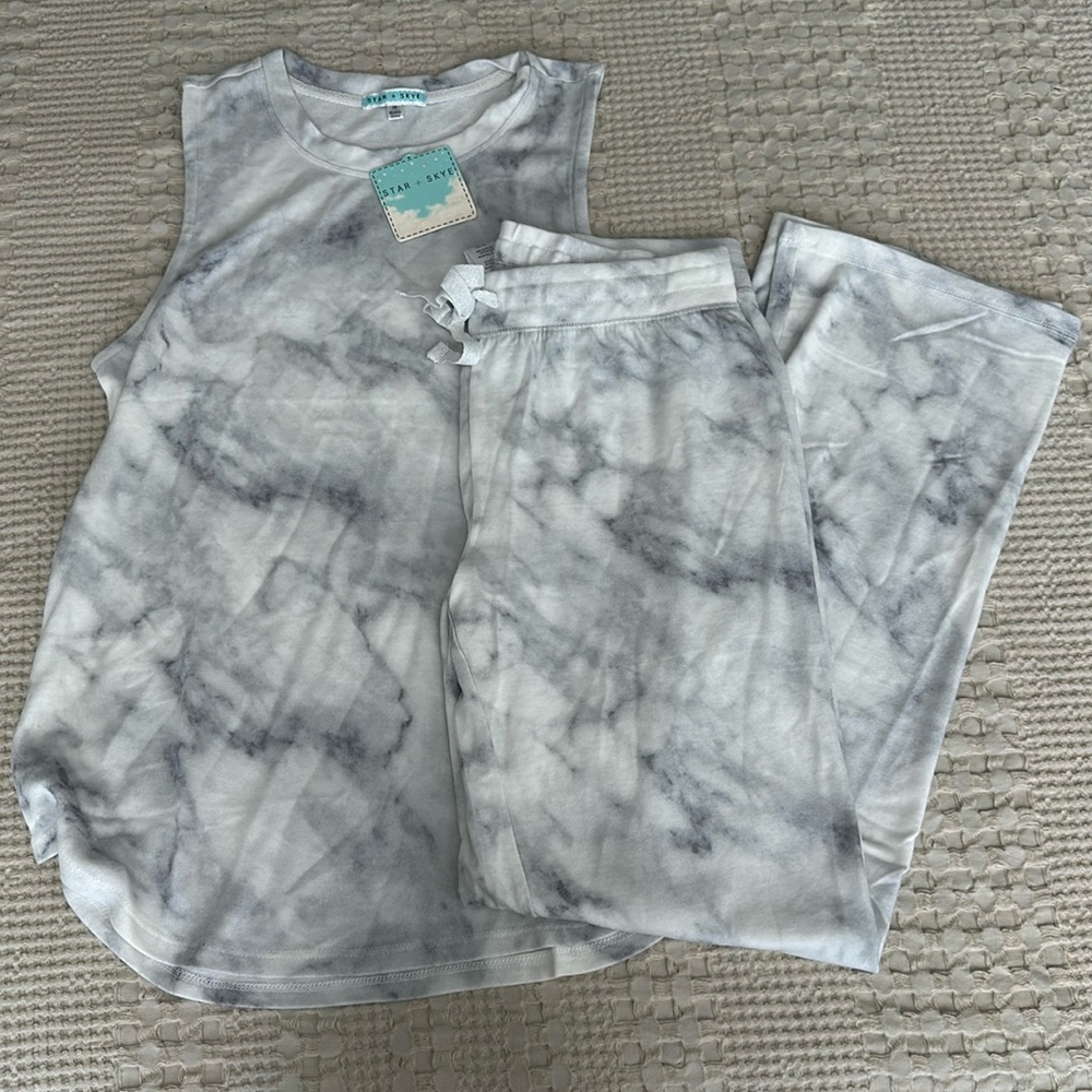 STAR + SKYE Size M 2-Piece Pajama Set Marble Gray Sleeveless Drawstring Comfort